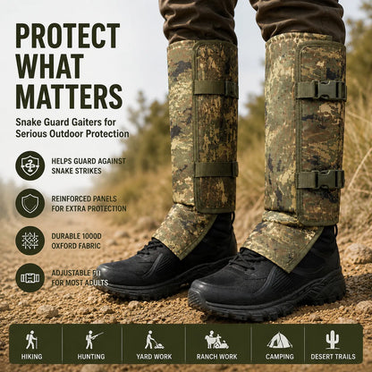Protective Snake Guard Gaiters – Reinforced Lower-Leg Safety for Hiking, Hunting, Camping & Outdoor Work, Adjustable Over Boots – 4 Durable Colors