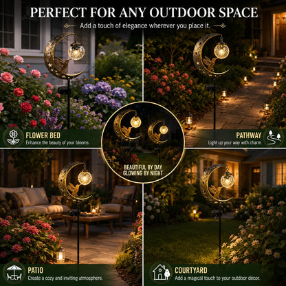 ✨ A Beautiful Gift That Glows at Night – 🌙Moon & Hummingbird Solar Garden💖 Stake Light for Garden, Patio & Yard Decor