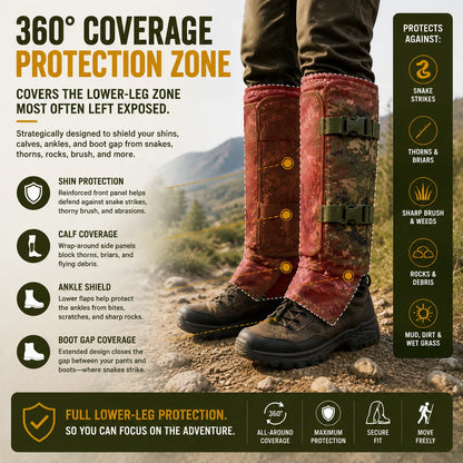 Protective Snake Guard Gaiters – Reinforced Lower-Leg Safety for Hiking, Hunting, Camping & Outdoor Work, Adjustable Over Boots – 4 Durable Colors