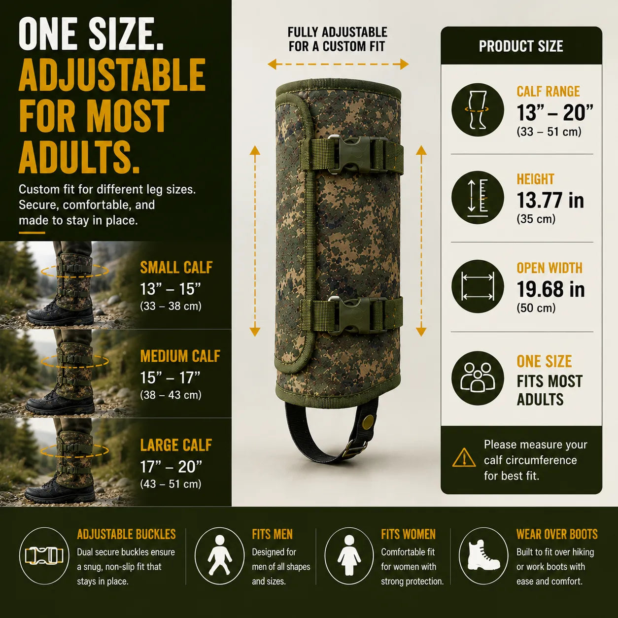 Protective Snake Guard Gaiters – Reinforced Lower-Leg Safety for Hiking, Hunting, Camping & Outdoor Work, Adjustable Over Boots – 4 Durable Colors