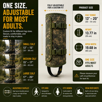 Protective Snake Guard Gaiters – Reinforced Lower-Leg Safety for Hiking, Hunting, Camping & Outdoor Work, Adjustable Over Boots – 4 Durable Colors