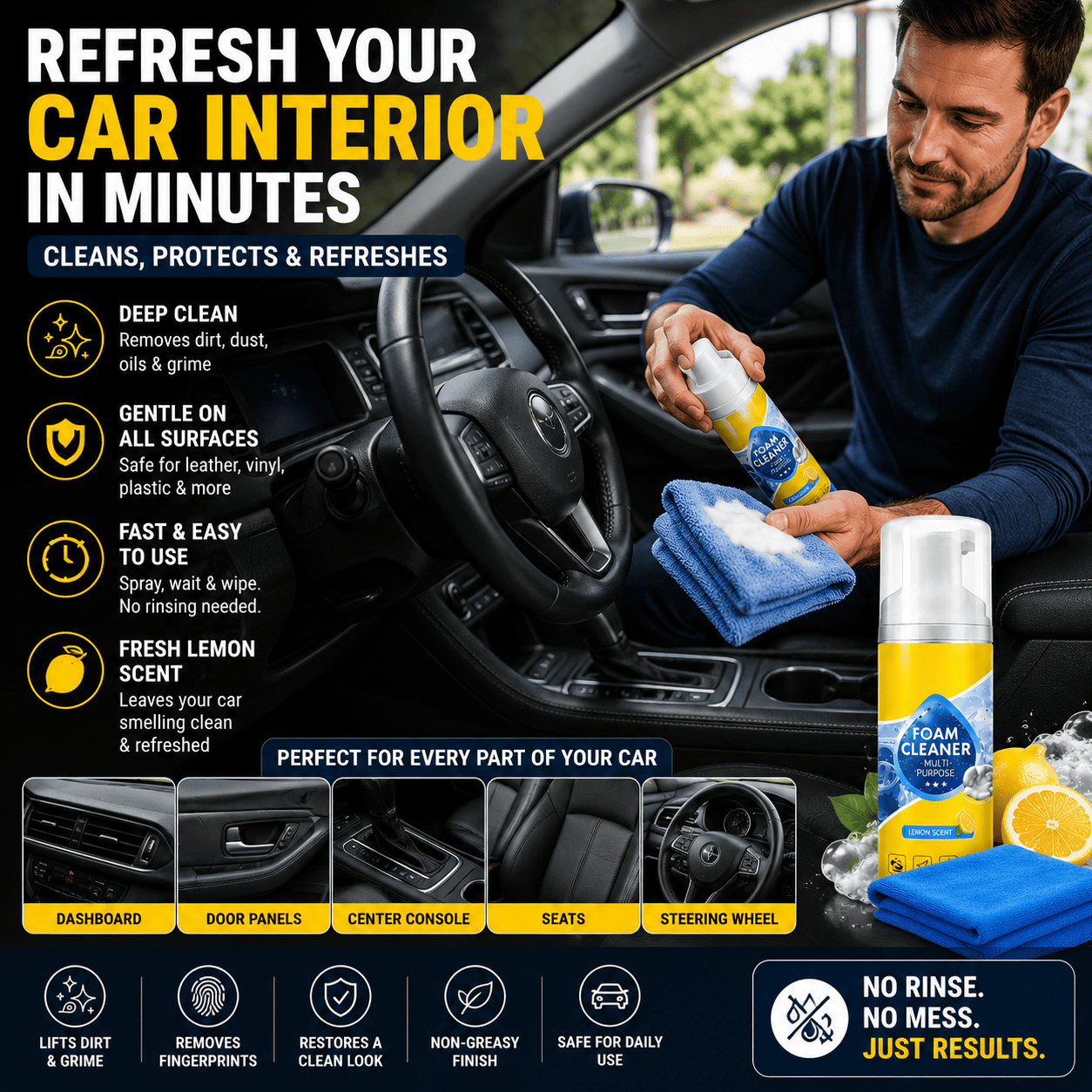 🔥 Last Day 50% OFF — Stop Chasing Drippy Sprays & Watch This Stay-Put Foam Lift Grime From Your Car, Home, Office & RV In One Easy Wipe