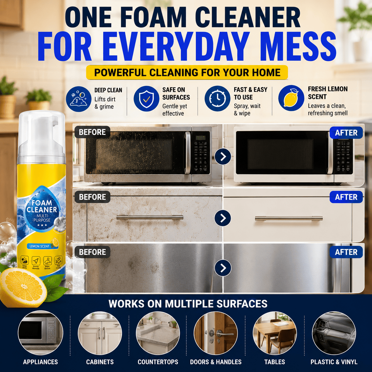 🔥 Last Day 50% OFF — Stop Chasing Drippy Sprays & Watch This Stay-Put Foam Lift Grime From Your Car, Home, Office & RV In One Easy Wipe