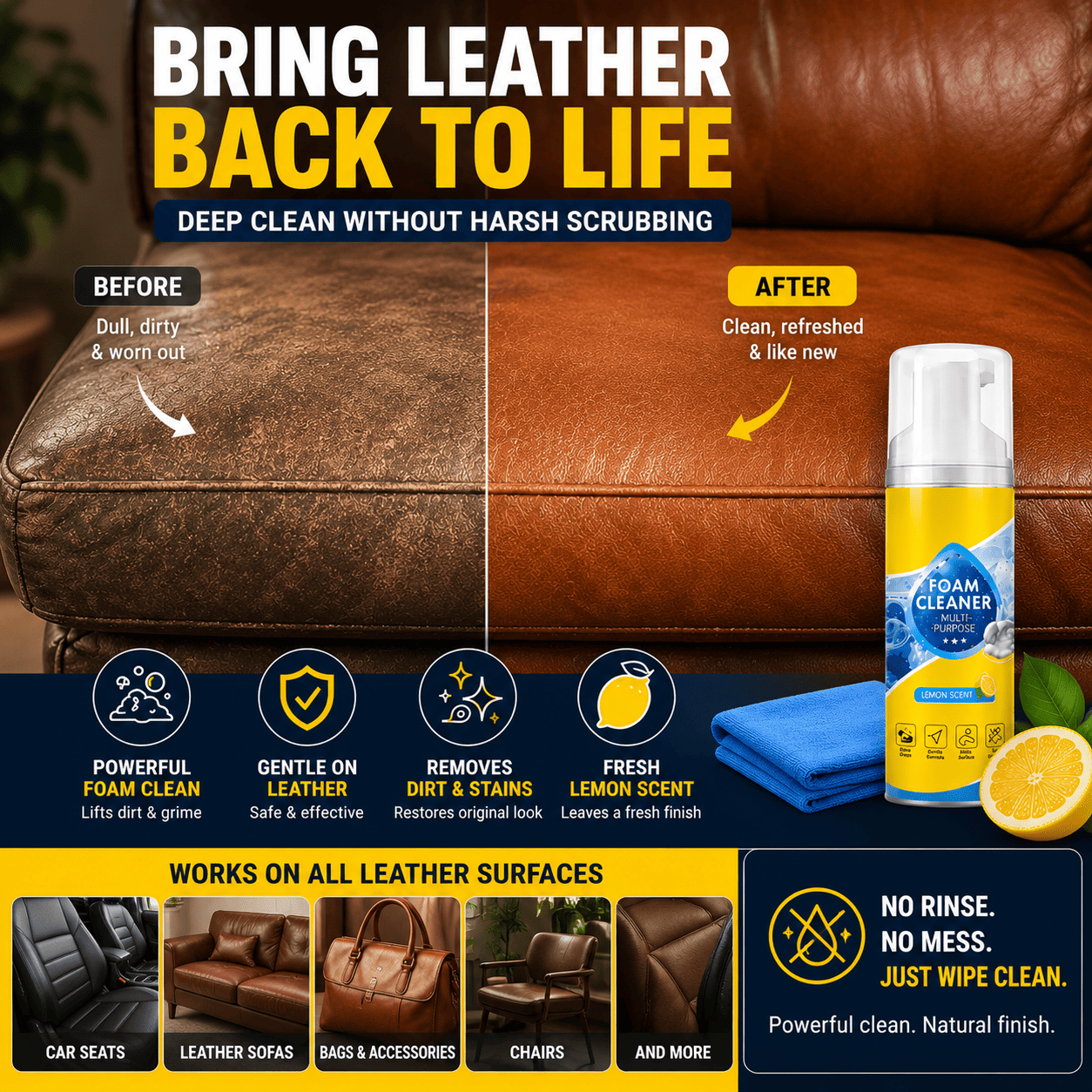 🔥 Last Day 50% OFF — Stop Chasing Drippy Sprays & Watch This Stay-Put Foam Lift Grime From Your Car, Home, Office & RV In One Easy Wipe