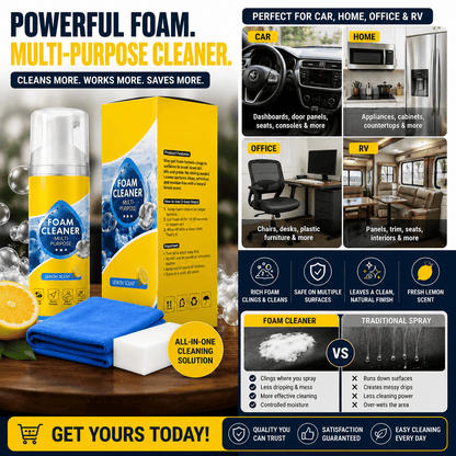 🔥 Last Day 50% OFF — Stop Chasing Drippy Sprays & Watch This Stay-Put Foam Lift Grime From Your Car, Home, Office & RV In One Easy Wipe